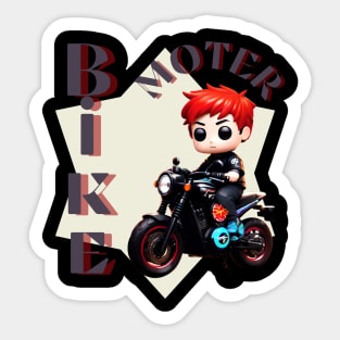 A cute baby boy Chibi style sits on a motorbike. Sticker